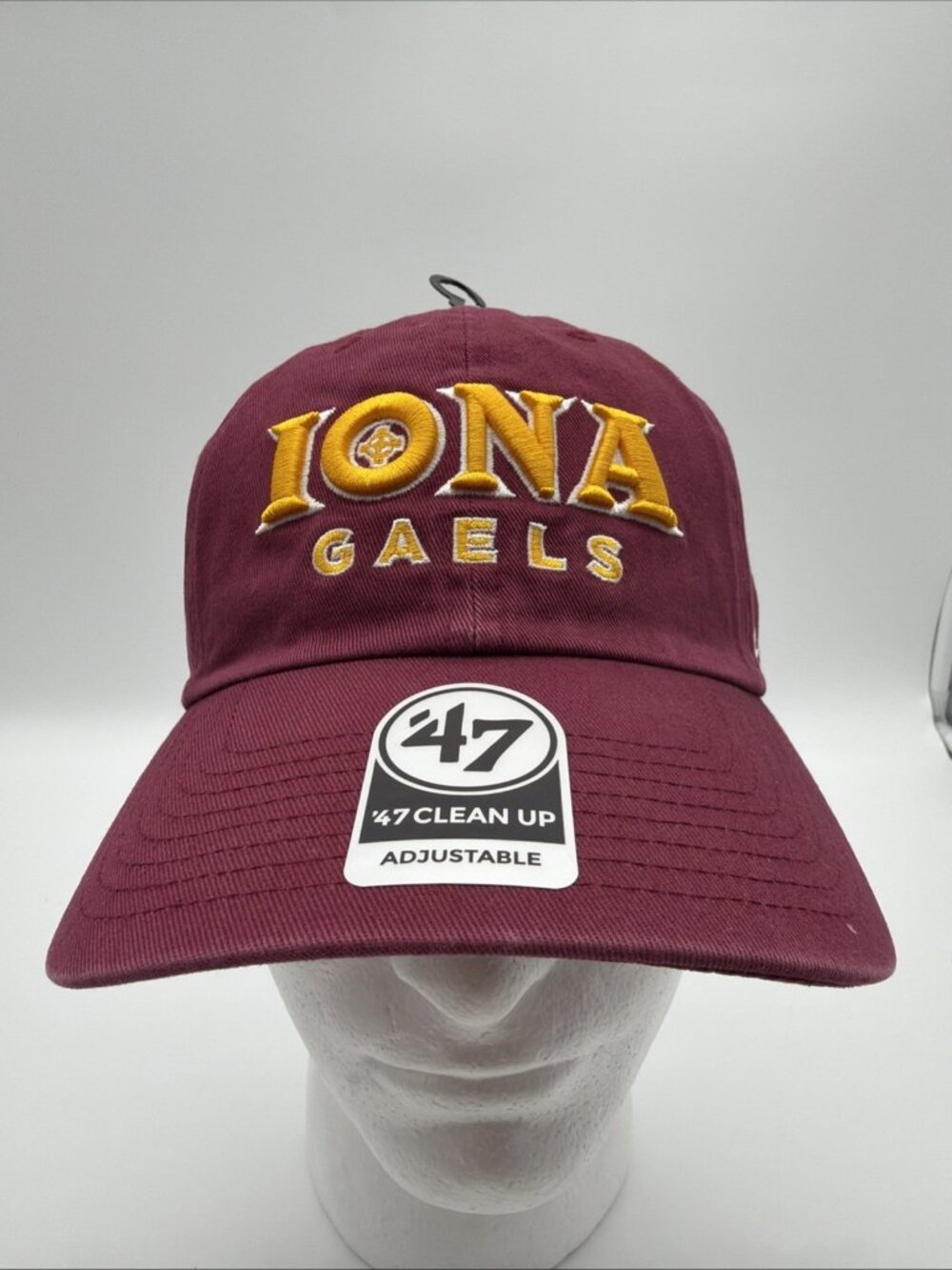 ‘47 Clean Up Iona Gaels University Maroon Unstructured Strapback Hat Cap OSFA